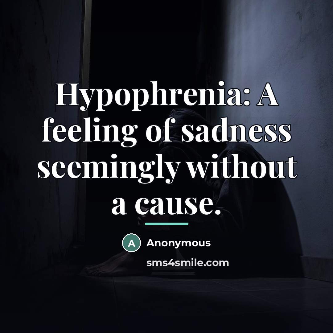 “Hypophrenia: A feeling of sadness seemingly without a cause.…” quote by Anonymous