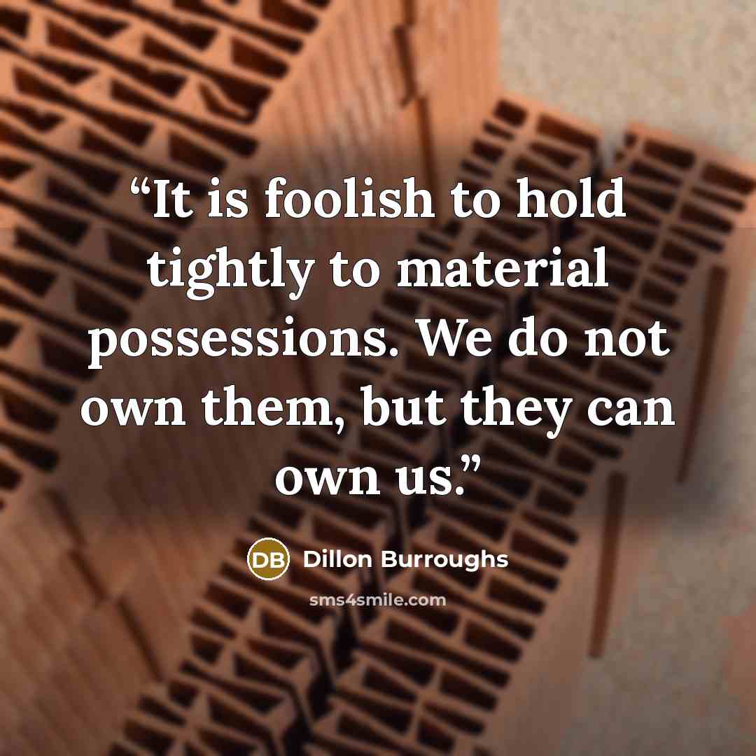 “It is foolish to hold tightly to material possessions. We do not own them, but they can own us.” quote by Dillon Burroughs