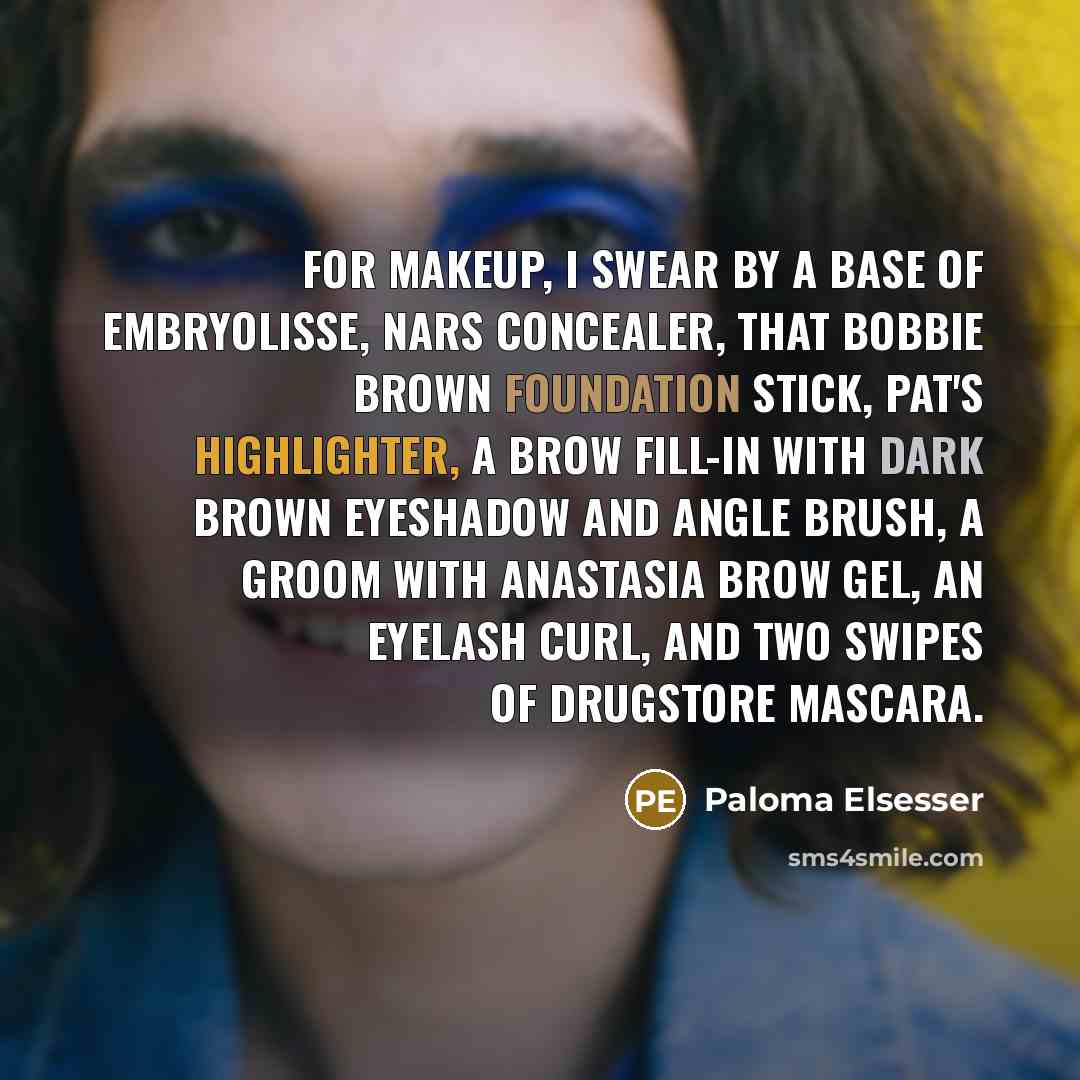 “For makeup, I swear by a base of Embryolisse, Nars…” quote by Paloma Elsesser