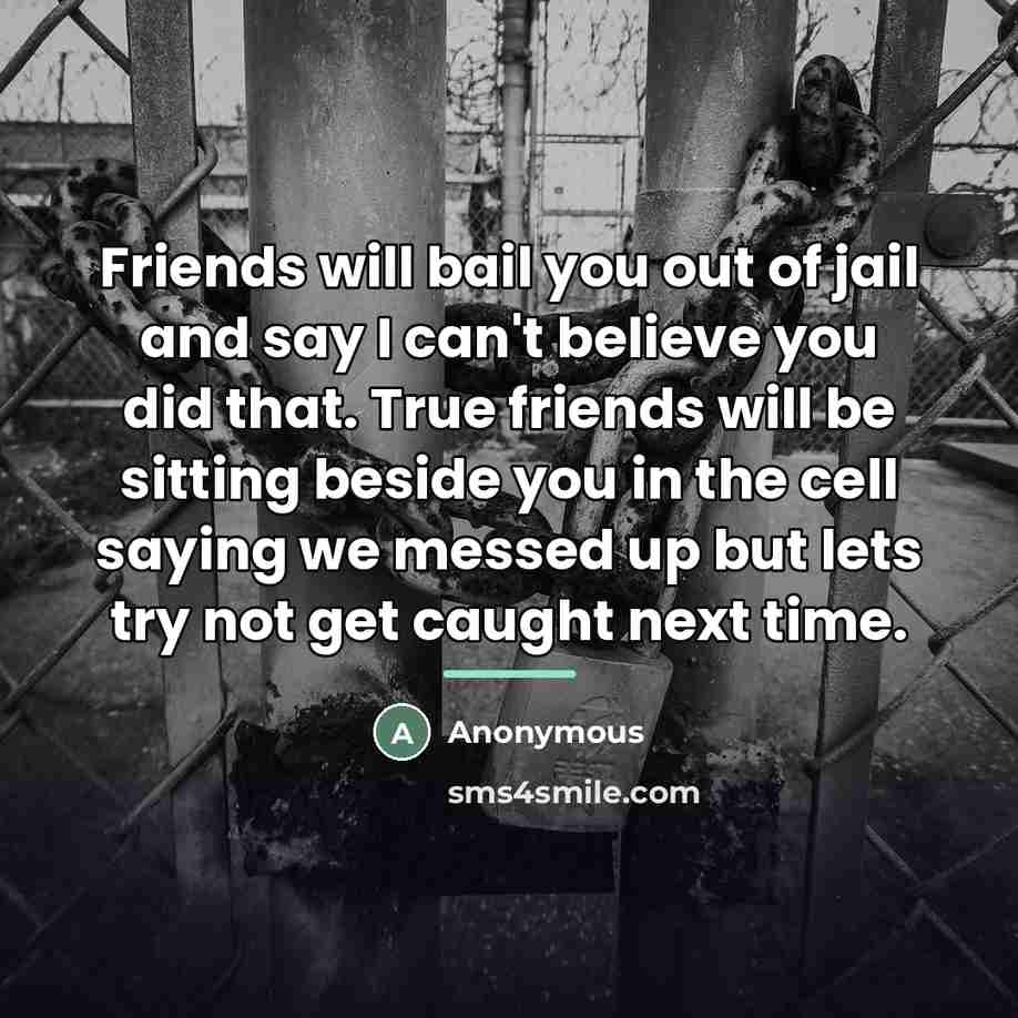 “Friends will bail you out of jail and say I…” quote by Anonymous