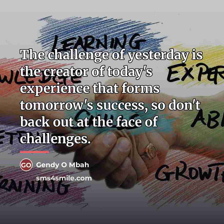 “The challenge of yesterday is the creator of today's experience…” quote by Gendy O Mbah