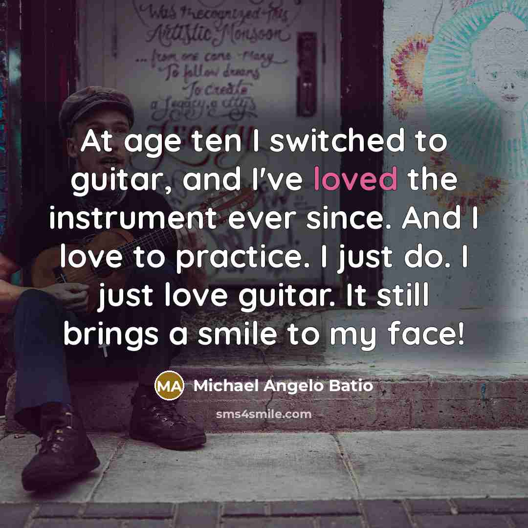 “At age ten I switched to guitar, and I've loved…” quote by Michael Angelo Batio
