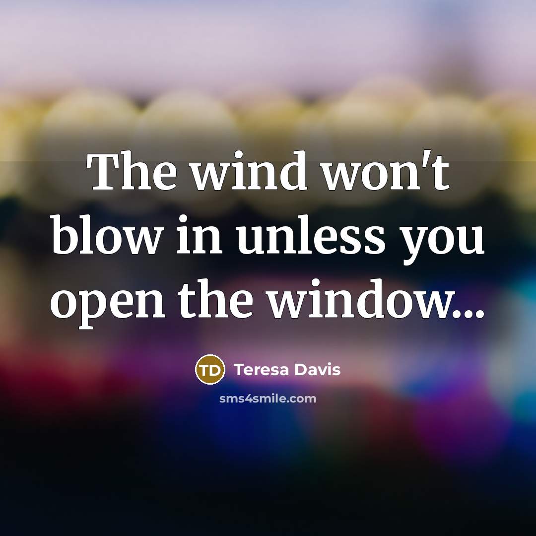“The wind won't blow in unless you open the window...…” quote by Teresa Davis