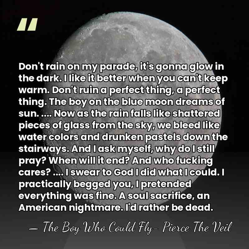 Don't rain on my parade, it's gonna glow in the dark. I&hellip; - The Boy Who Could Fly- Pierce The Veil