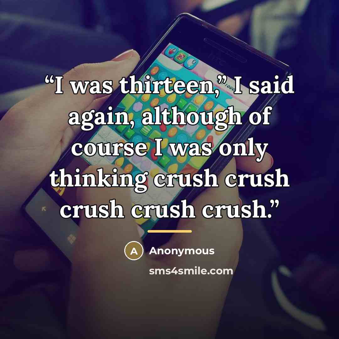 “I was thirteen,” I said again, although of course I was only thinking crush crush crush crush crush.” quote by Anonymous