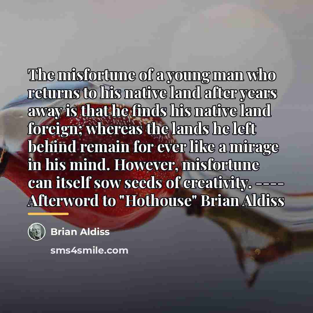 “The misfortune of a young man who returns to his…” quote by Brian Aldiss