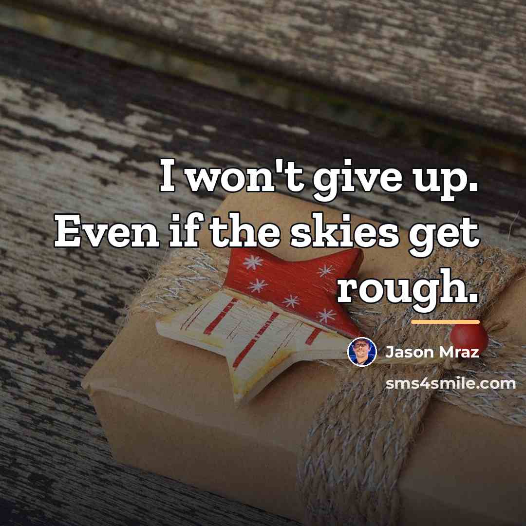 “I won't give up. Even if the skies get rough.…” quote by Jason Mraz