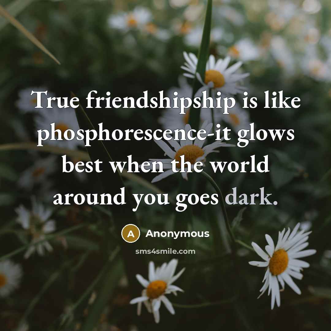 “True friendshipship is like phosphorescence-it glows best when the world around you goes dark.” quote by Anonymous