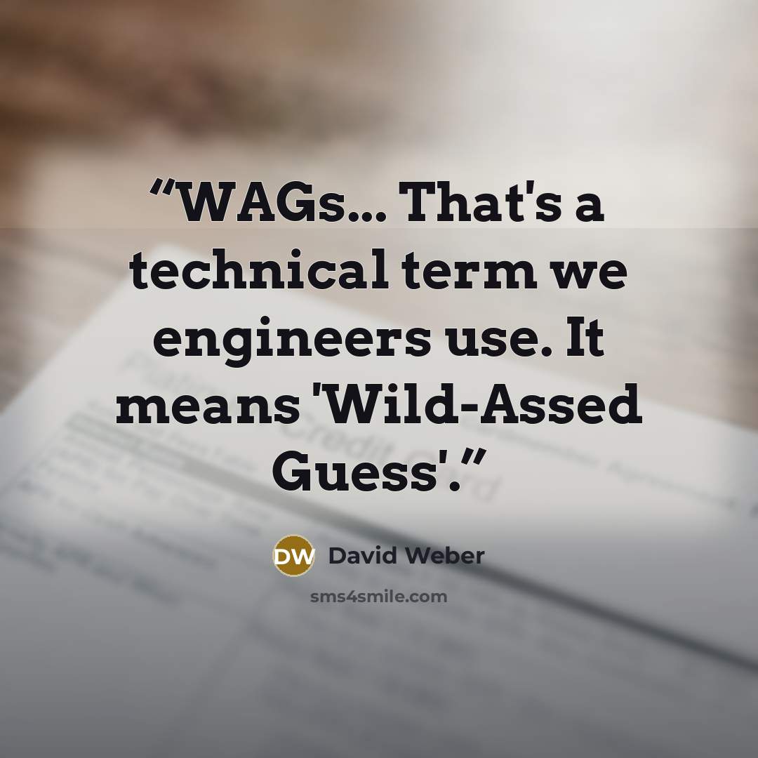 “WAGs... That's a technical term we engineers use. It means 'Wild-Assed Guess'.” quote by David Weber