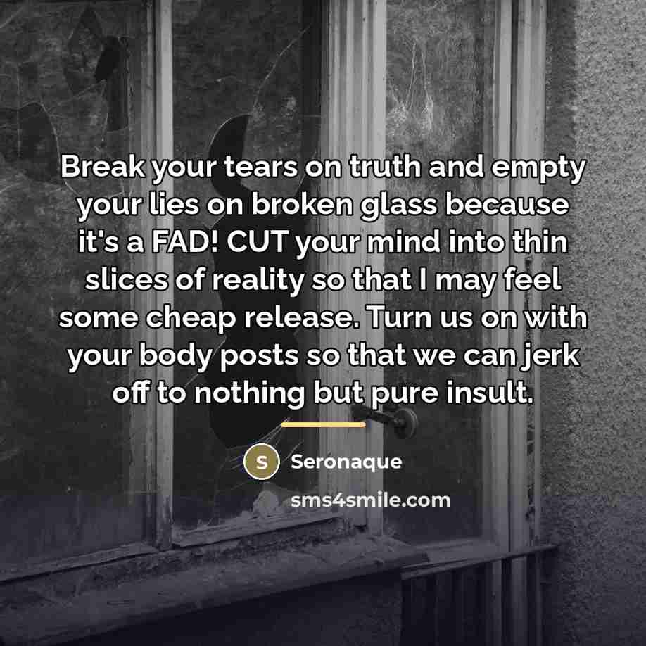 “Break your tears on truth and empty your lies on…” quote by Seronaque