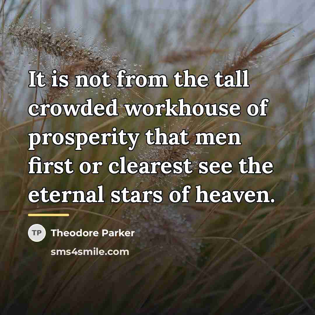 “It is not from the tall crowded workhouse of prosperity…” quote by Theodore Parker