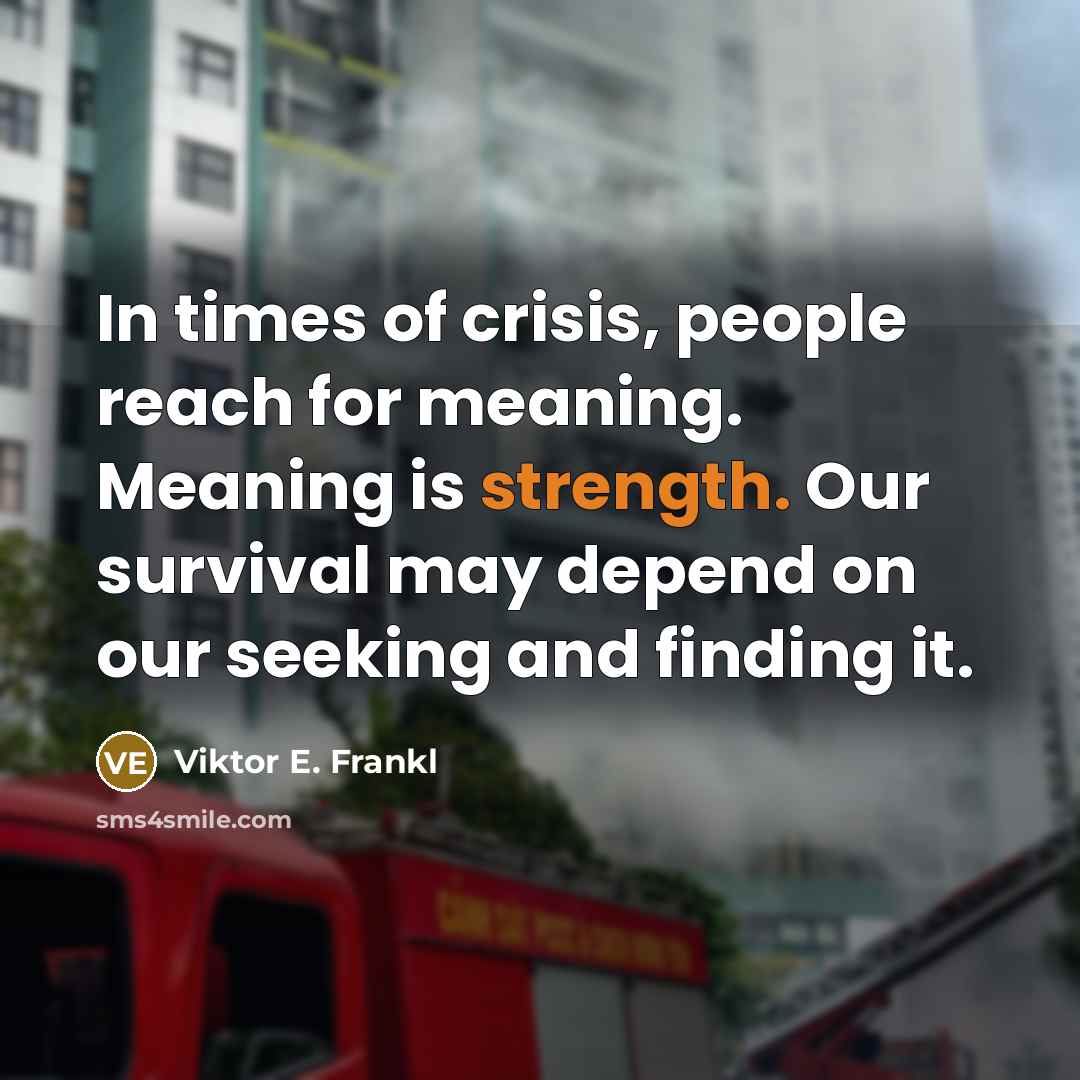 “In times of crisis, people reach for meaning. Meaning is…” quote by Viktor E. Frankl