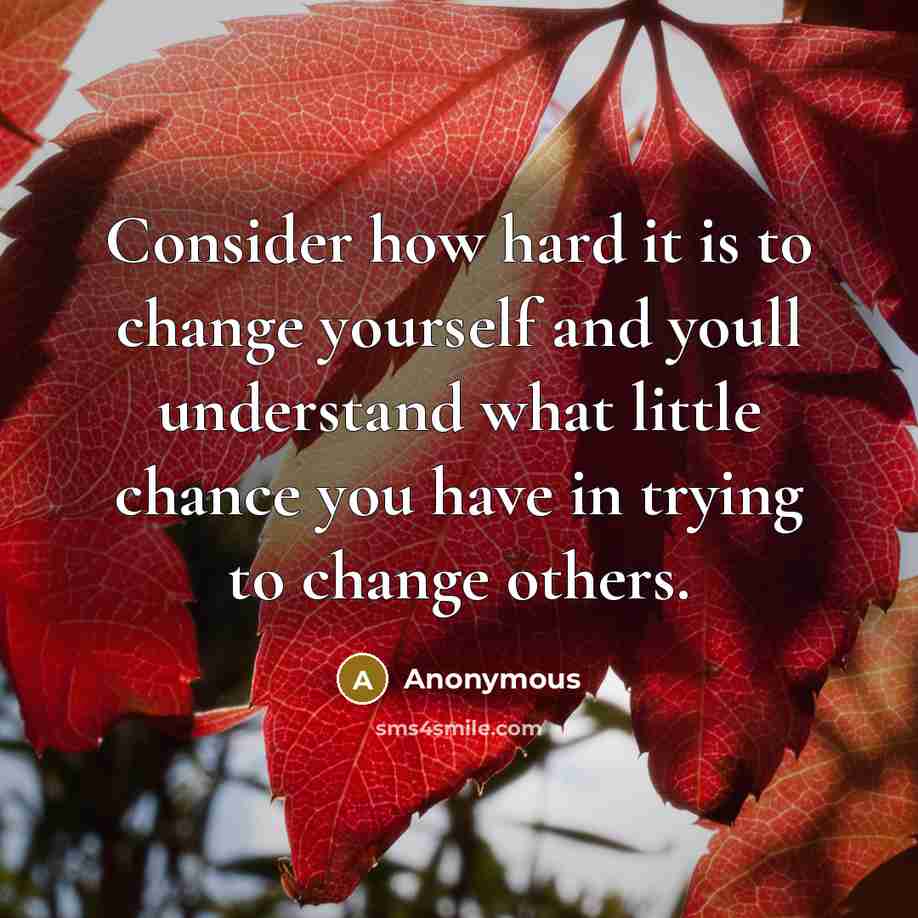 “Consider how hard it is to change yourself and youll understand what little chance you have in trying to change others.” quote by Anonymous
