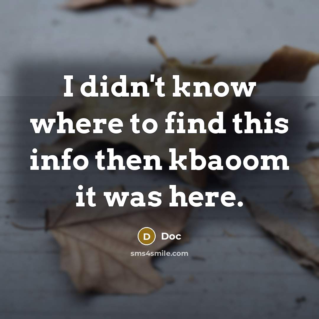 “I didn't know where to find this info then kbaoom it was here.” quote by Doc