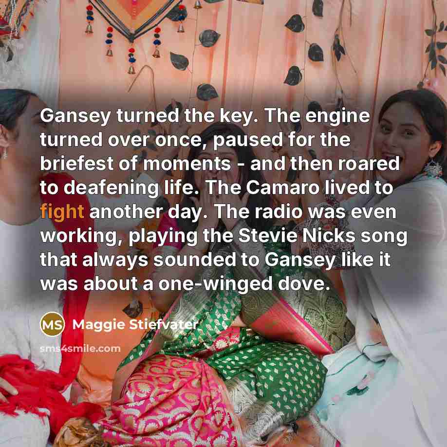 “Gansey turned the key. The engine turned over once, paused…” quote by Maggie Stiefvater