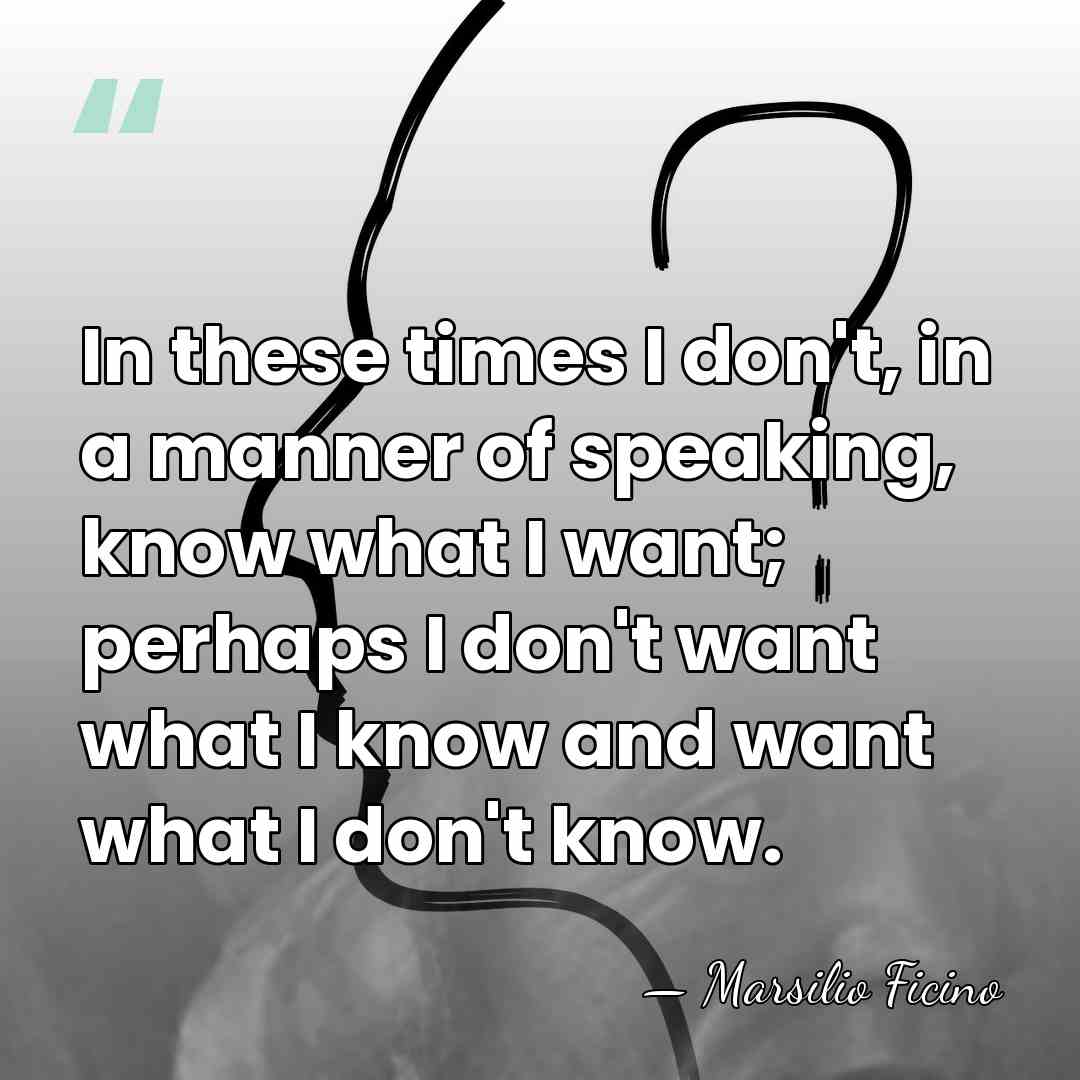In these times I don't, in a manner of speaking, know what&hellip; - Marsilio Ficino