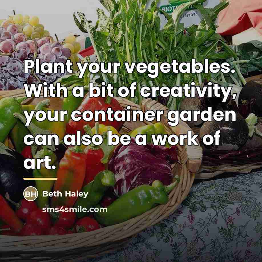 “Plant your vegetables. With a bit of creativity, your container…” quote by Beth Haley