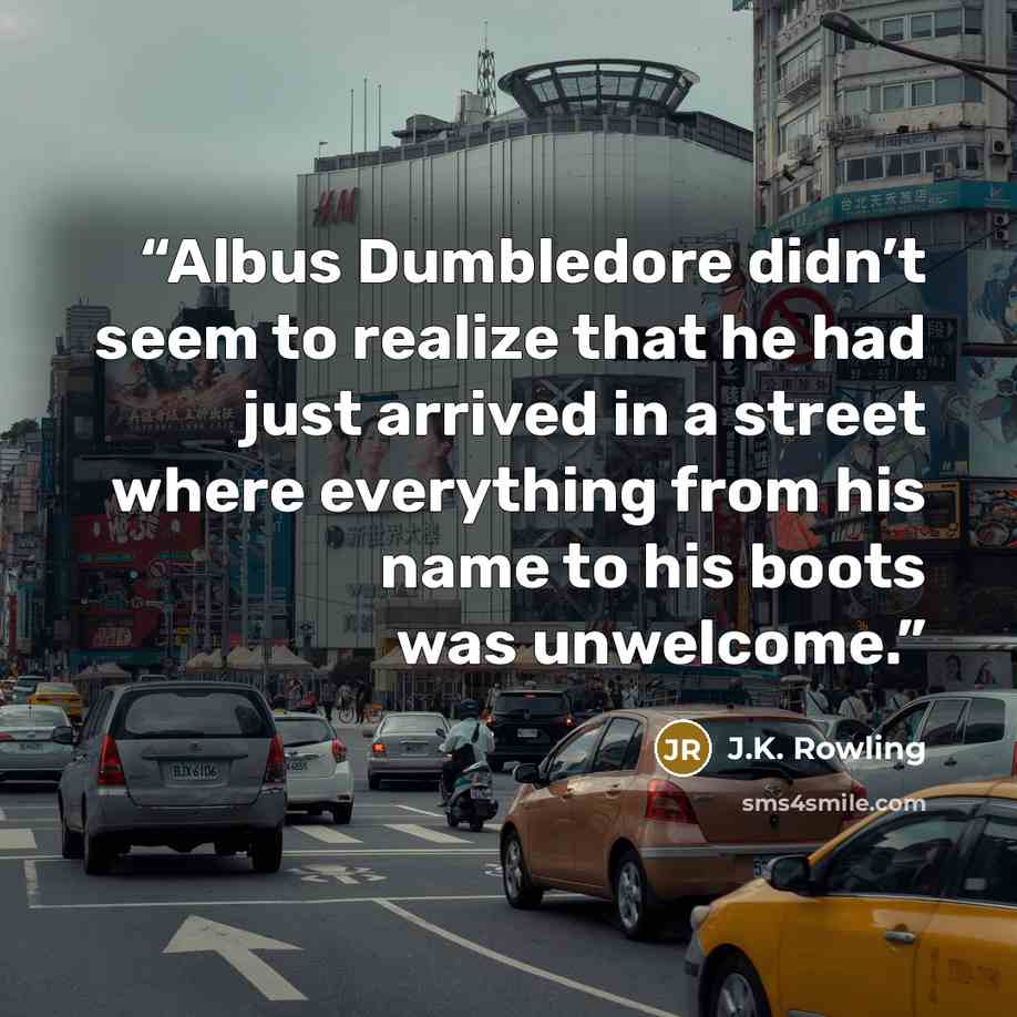 “Albus Dumbledore didn’t seem to realize that he had just arrived in a street where everything from his name to his boots was unwelcome.” quote by J.K. Rowling