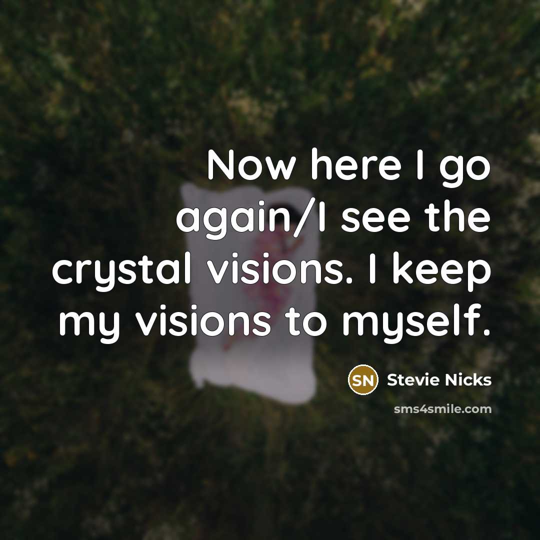 “Now here I go again/I see the crystal visions. I…” quote by Stevie Nicks