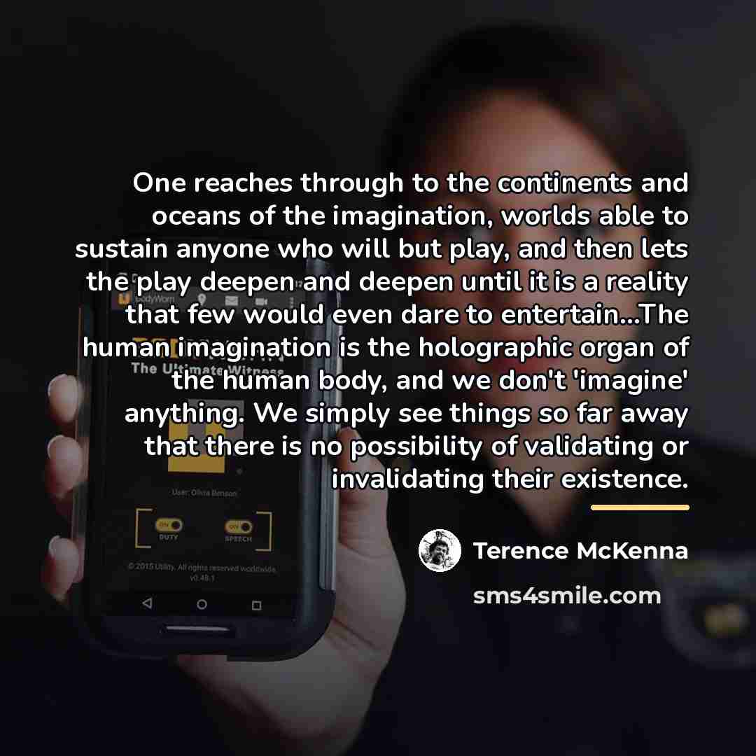 “One reaches through to the continents and oceans of the…” quote by Terence McKenna