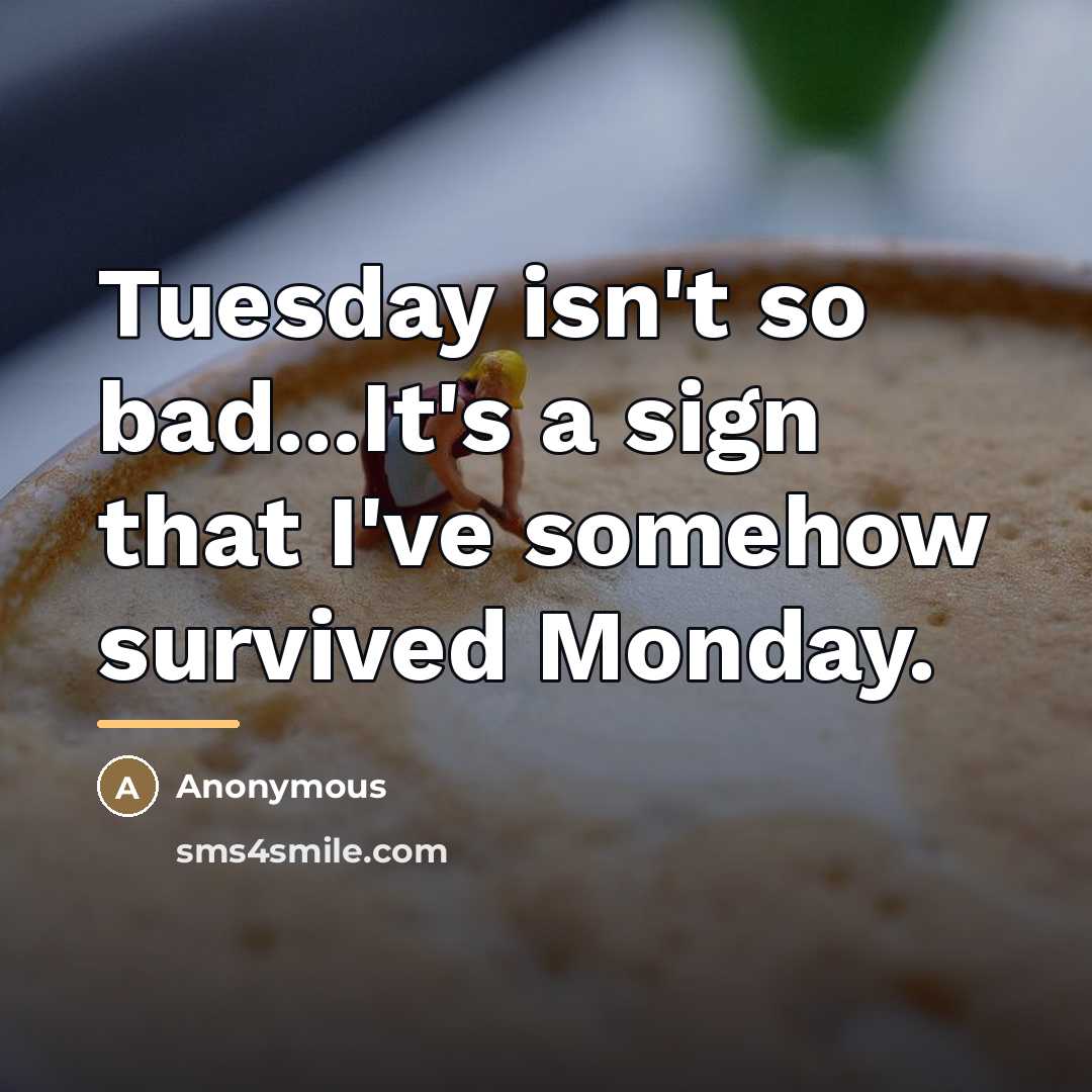 “Tuesday isn't so bad...It's a sign that I've somehow survived…” quote by Anonymous
