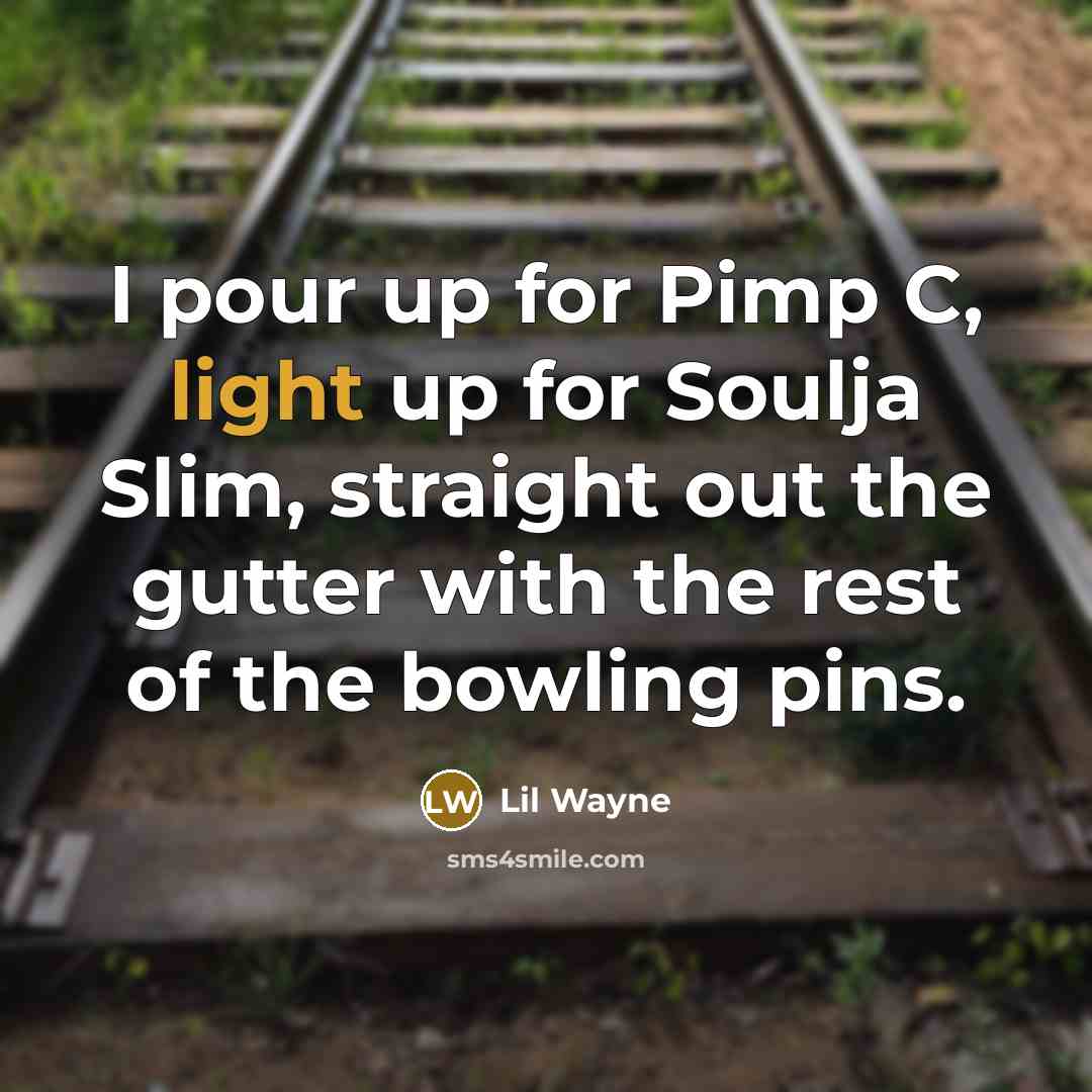 “I pour up for Pimp C, light up for Soulja Slim, straight out the gutter with the rest of the bowling pins.” quote by Lil Wayne