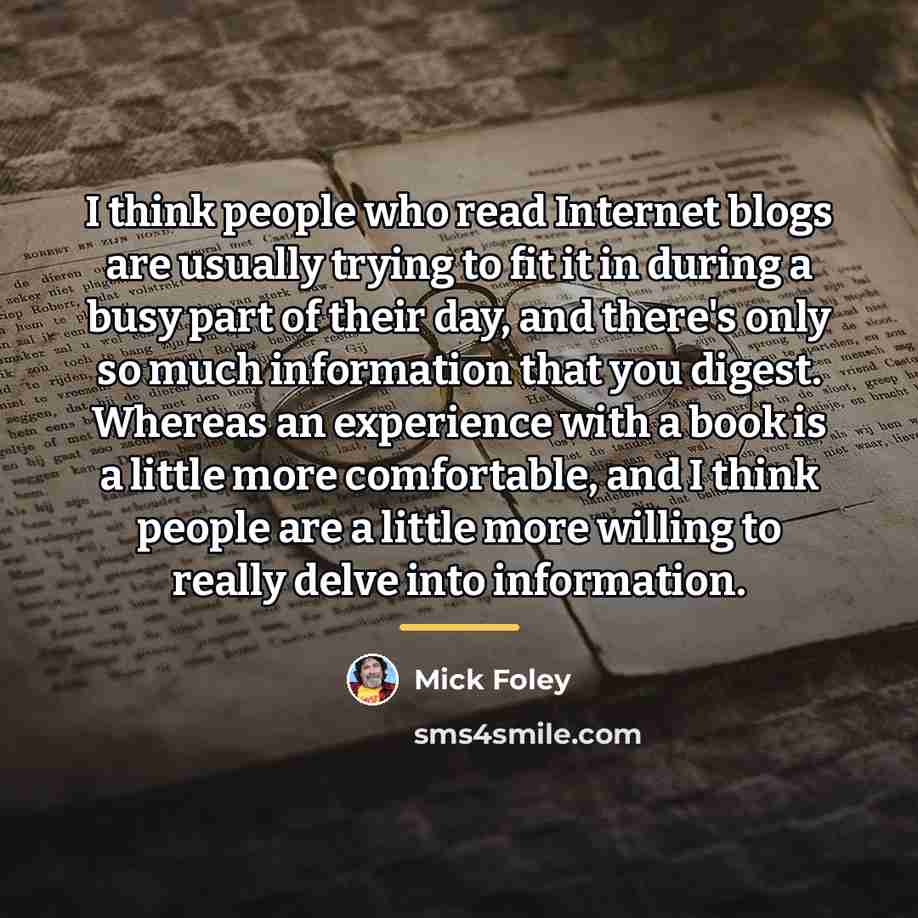 “I think people who read Internet blogs are usually trying…” quote by Mick Foley