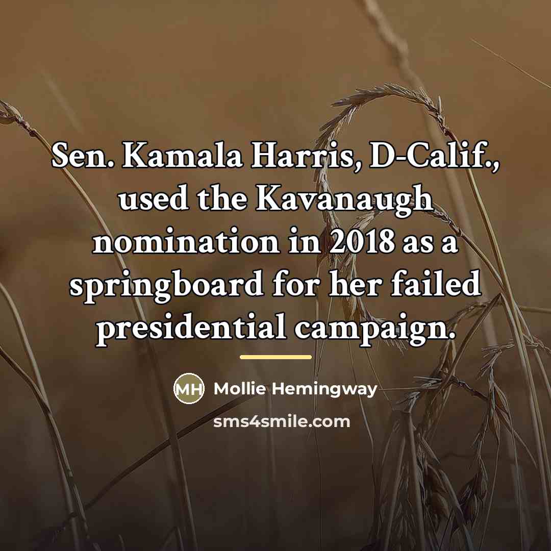 “Sen. Kamala Harris, D-Calif., used the Kavanaugh nomination in 2018…” quote by Mollie Hemingway