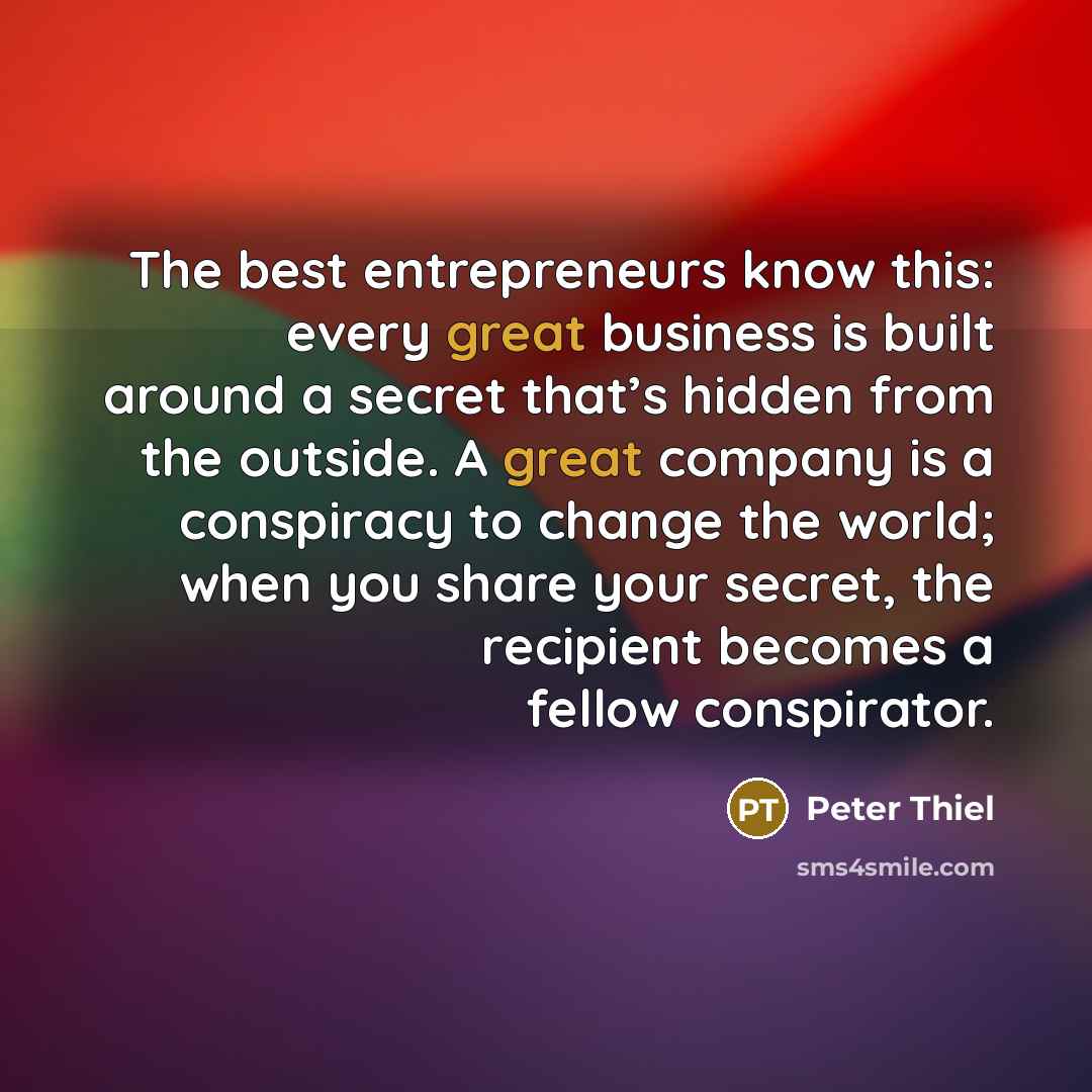 “The best entrepreneurs know this: every great business is built…” quote by Peter Thiel