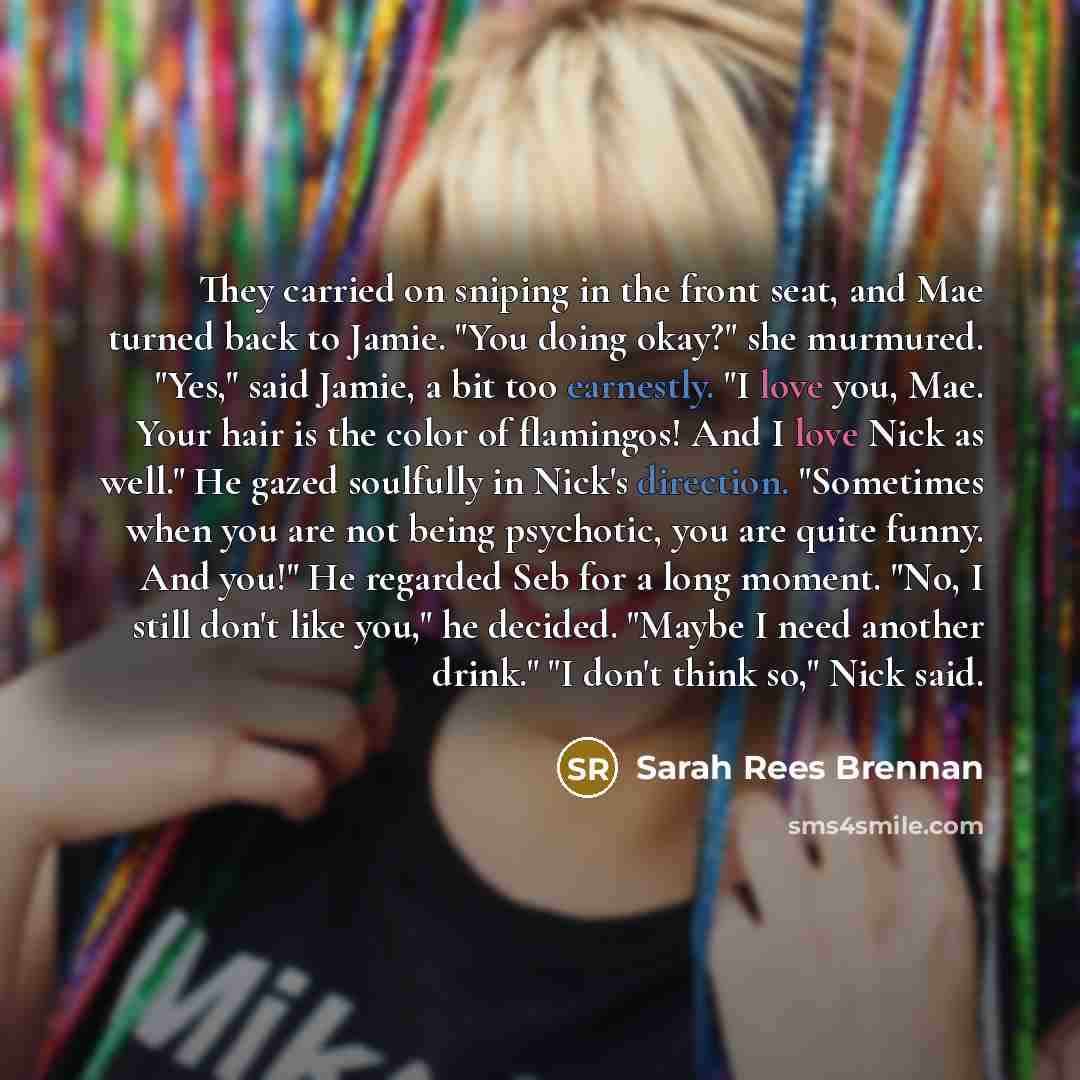 “They carried on sniping in the front seat, and Mae…” quote by Sarah Rees Brennan