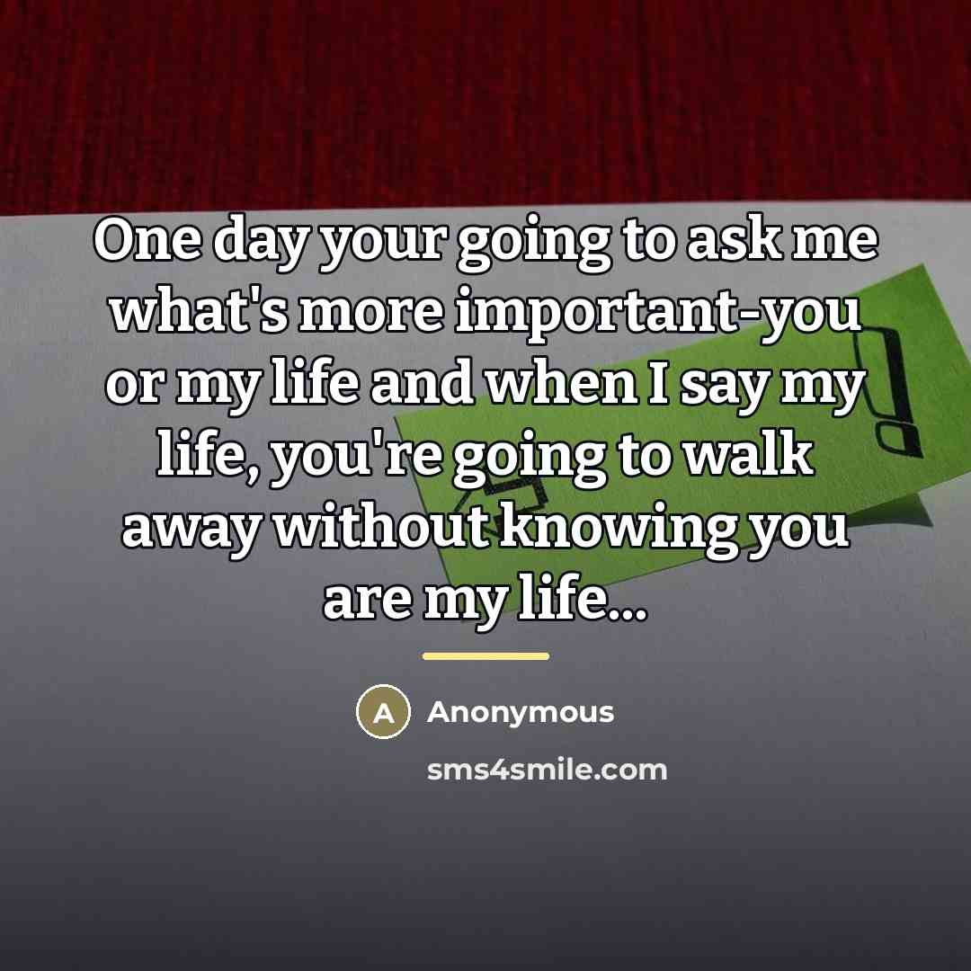 “One day your going to ask me what's more important-you…” quote by Anonymous