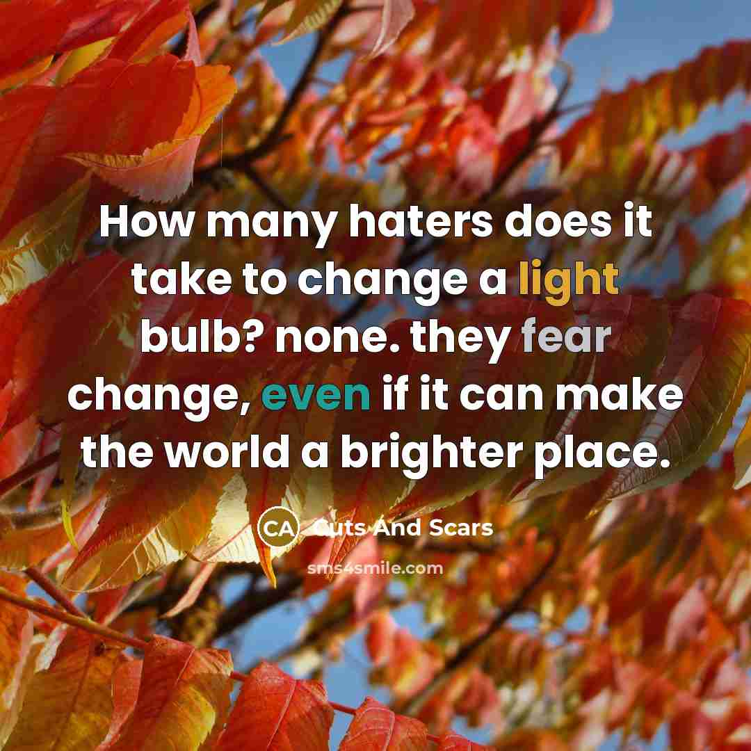 “How many haters does it take to change a light…” quote by Cuts And Scars