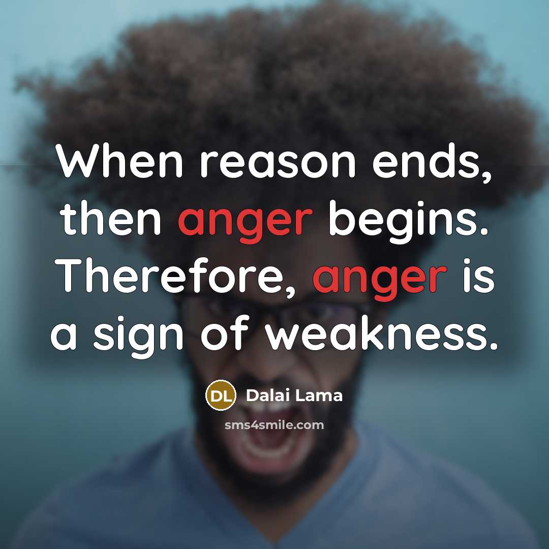 “When reason ends, then anger begins. Therefore, anger is a…” quote by Dalai Lama