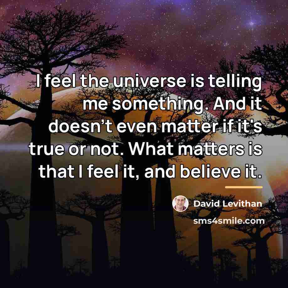 “I feel the universe is telling me something. And it…” quote by David Levithan