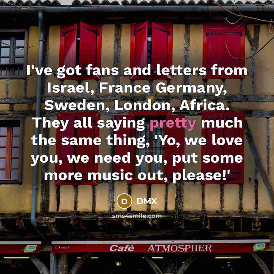 “I've got fans and letters from Israel, France Germany, Sweden,…” quote by DMX