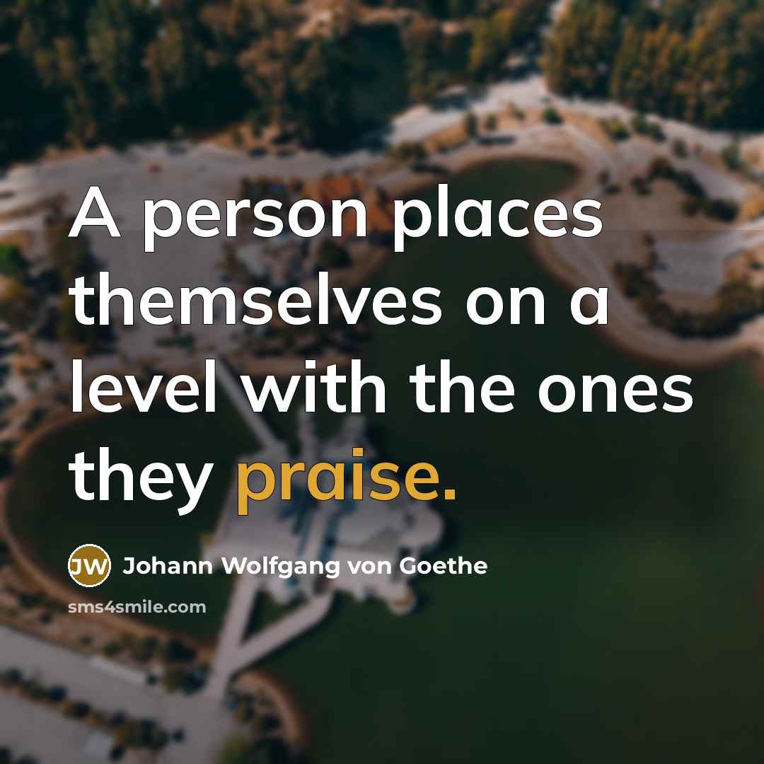 “A person places themselves on a level with the ones they praise.” quote by Johann Wolfgang von Goethe