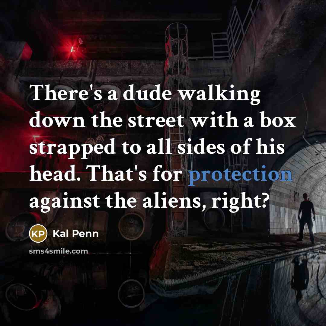 “There's a dude walking down the street with a box strapped to all sides of his head. That's for protection against the aliens, right?” quote by Kal Penn