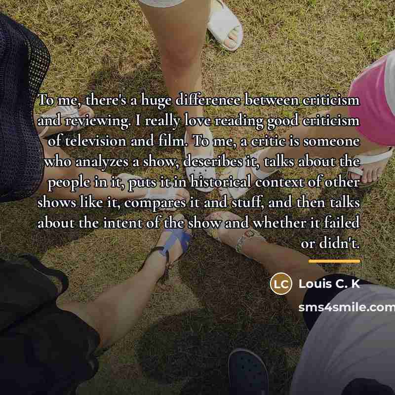 “To me, there's a huge difference between criticism and reviewing.…” quote by Louis C. K