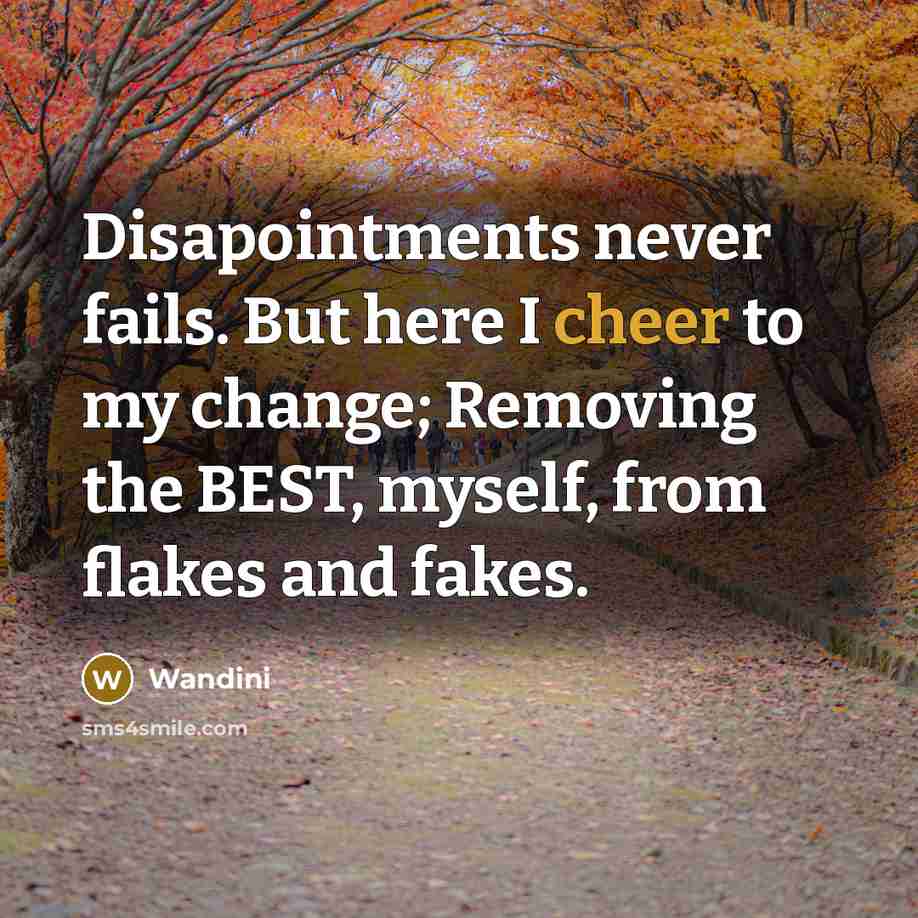 “Disapointments never fails. But here I cheer to my change;…” quote by Wandini