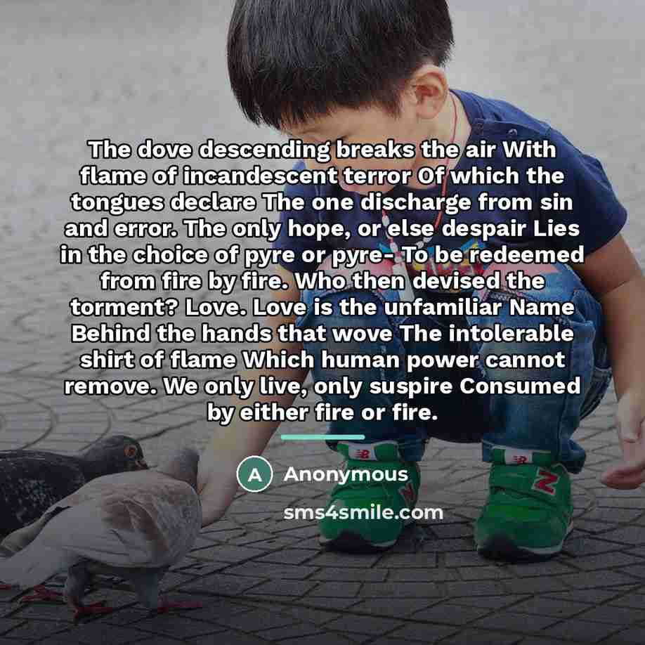 “The dove descending breaks the air With flame of incandescent…” quote by Anonymous
