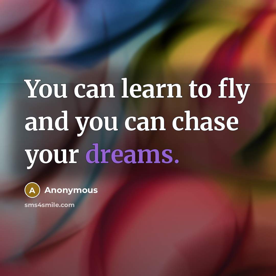 “You can learn to fly and you can chase your…” quote by Anonymous