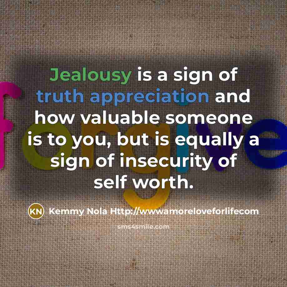 “Jealousy is a sign of truth appreciation and how valuable…” quote by Kemmy Nola Http://wwwamoreloveforlifecom