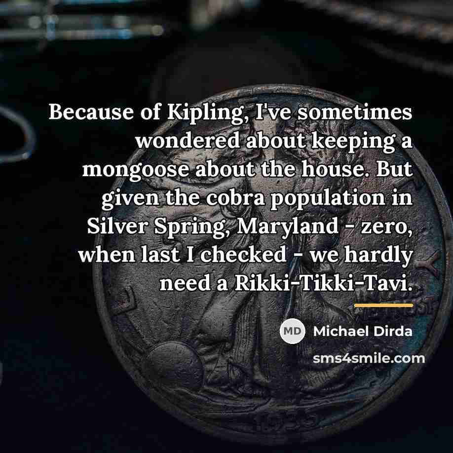 “Because of Kipling, I've sometimes wondered about keeping a mongoose…” quote by Michael Dirda