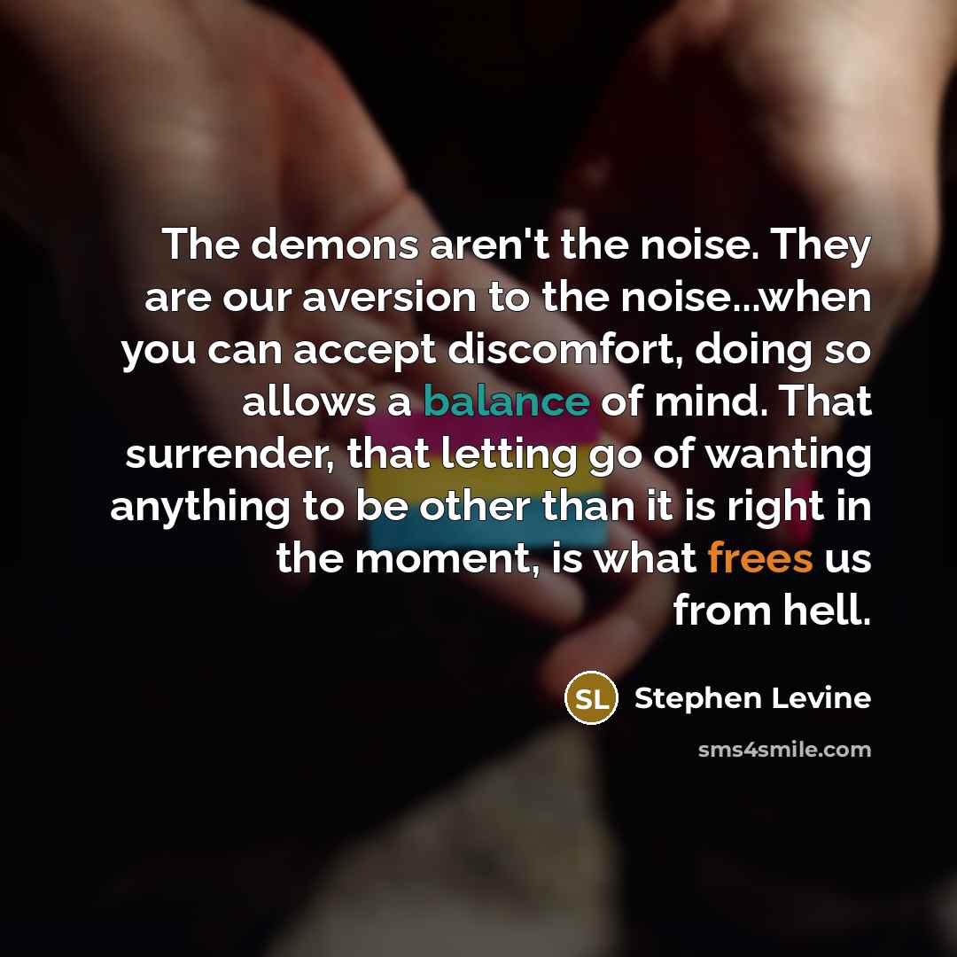 “The demons aren't the noise. They are our aversion to…” quote by Stephen Levine