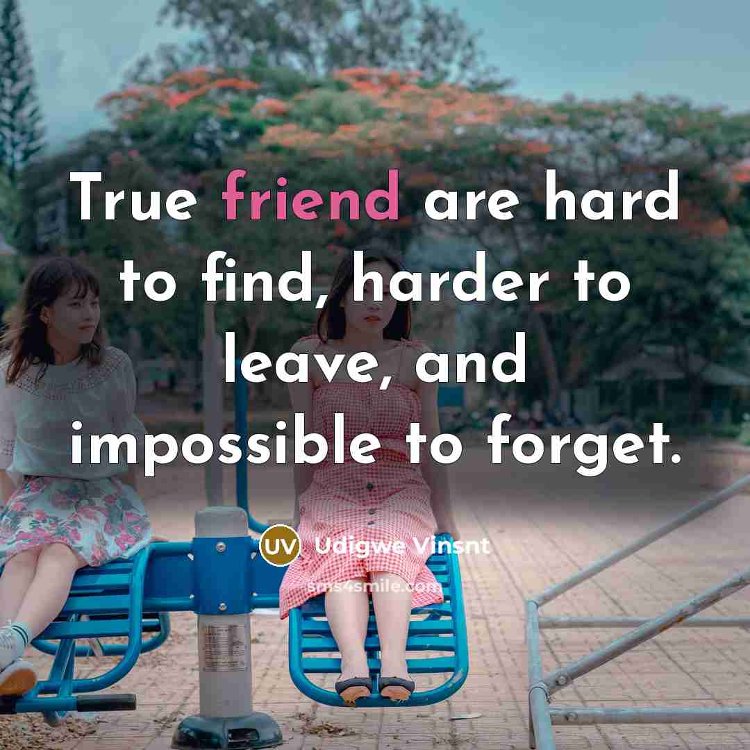 “True friend are hard to find, harder to leave, and impossible to forget.” quote by Udigwe Vinsnt