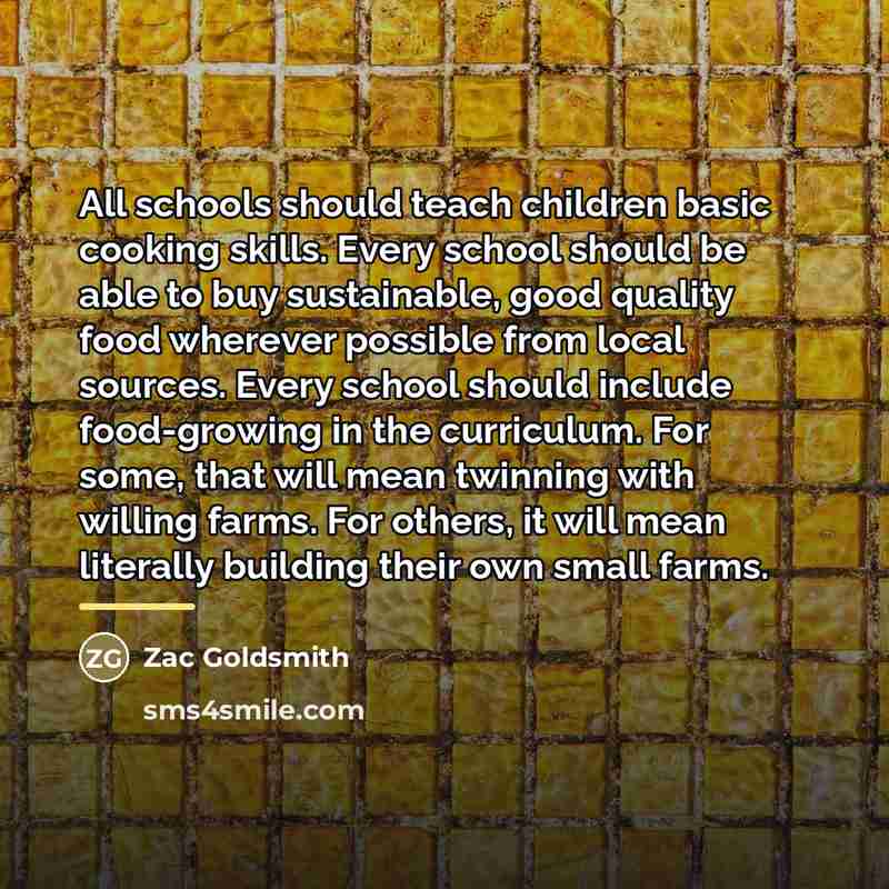 “All schools should teach children basic cooking skills. Every school…” quote by Zac Goldsmith