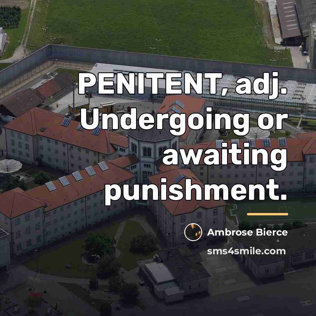 “PENITENT, adj. Undergoing or awaiting punishment.…” quote by Ambrose Bierce