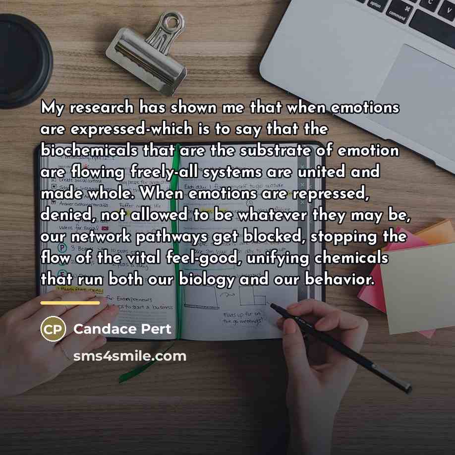 “My research has shown me that when emotions are expressed-which…” quote by Candace Pert