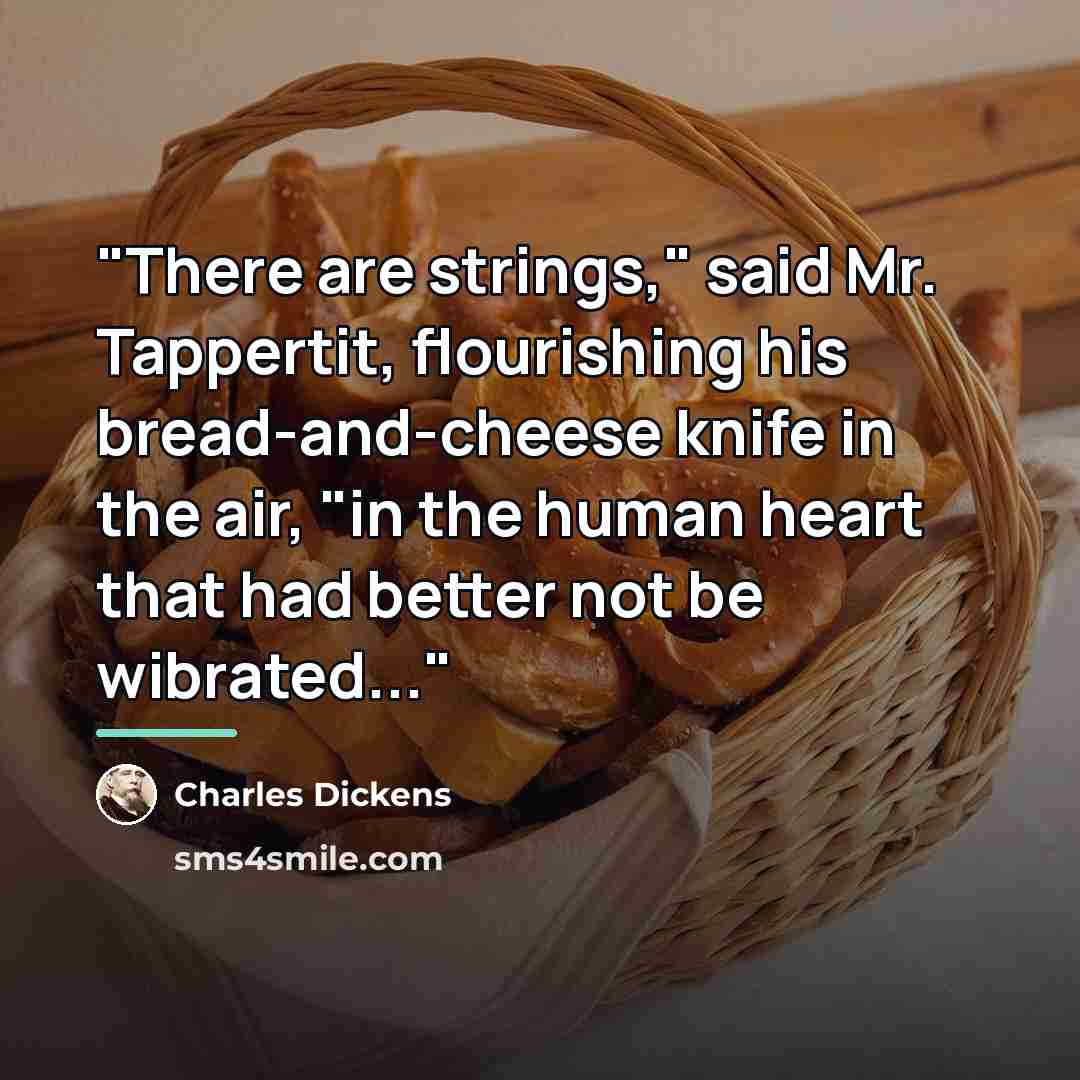 “"There are strings," said Mr. Tappertit, flourishing his bread-and-cheese knife…” quote by Charles Dickens