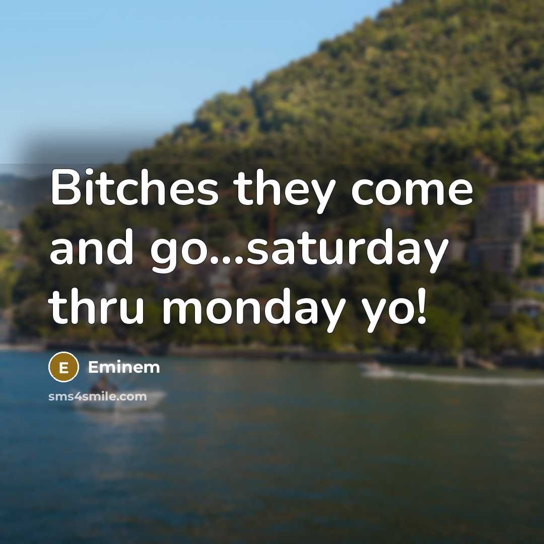 “Bitches they come and go...saturday thru monday yo!…” quote by Eminem